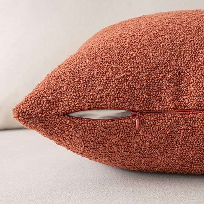 MIULEE Fall 24x24 Inch Textured Boucle Throw Pillow Cover Burnt Orange Accent Solid Eruo Sham Pillow Case Decorative Soft Pack of 1 Couch Cushion Chair Sofa Bedroom Livingroom Home Decor