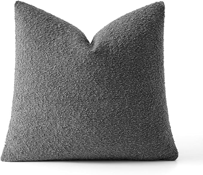 MIULEE Textured Boucle Throw Pillow Cover Dark Grey Accent Solid Eruo Sham Pillow Case Decorative Soft Pack of 1 Couch Cushion Chair Sofa Bedroom Livingroom Home Decor,24x24 Inch