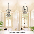 Black Farmhouse Modern Chandelier, 8-Light Tiered High Ceiling Chandeliers, Foyer Lighting Fixtures, Industrial Hanging Metal Lantern Pendant Light, for Livin Room,Entryway,Staircase,Hallway