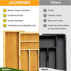 Bamboo Kitchen Drawer Organizer, Expandable Cutlery Tray Utensil Organizer with Grooved Silverware Drawer for Flatware Silverware in Kitchen 8 Slot, Natural, 11.6"-18.9"W, 14.96"H, 1.97"D