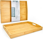 Larger Bamboo Serving Tray with Handles - Decorative Wooden Trays for Eating, Working, and Storing, Suitable for Use in Bedroom, Living Room, Kitchen, Bathroom, Outdoor Scenarios and More