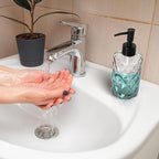 2Pcs Clear Glass Soap Dispenser with Pump, 11oz Diamond Design Refillable Soap Dispenser for Hand Wash, Dish Wash for Dishwashing Liquid, Lotions, Essential Oil