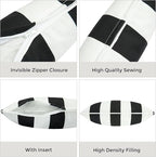 FUNHOME Outdoor Lumbar Pillows for Patio Furniture,12x20 Inch Decorative Pillows Set of 2 with Insert,Hidden Zipper Water Resistant Headrests for Sofa Couch Chair(Black White Stripe)