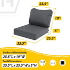 AAAAAcessories Outdoor Deep Seat Cushions, Waterproof, Fade-Resistant Patio Furniture Replacement Cushions, 25.5" x 25.5" x 5" + 25.5" x 19", Dark Gray