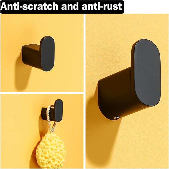 RANDOM Towel Hooks for Bathroom Wall Mounted Hand Towel Holder Matte Black Coat Hooks Heavy Duty Wall Hook for Kitchen Stainless Steel Robe Hook 2 Pack