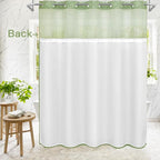 Boho Sage Woven Fabric Shower Curtain 72 x 74 Modern Farmhouse, No Hooks Tufted Chevron Striped Shabby Chic Textured, Minimalist Cloth Curtain for Bathroom, Hotel Decor