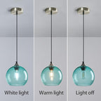 Light Blue Glass Pendant Lights Kitchen Island Lighting Globe Pendant Light Fixtures Modern Pendant Lighting for Bedroom Living Dining Room Light Fixture (7.87 in, 3 Pack)