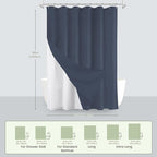 Inhousolu Boho Farmhouse Shower Curtain with Fabric Liner Set, Faux Linen Textured, 14 Metal Hooks Luxury Weighted Hem, Washable Wrinkle Free Bath Curtain for Hotel Bathroom 72" W x 96" L Navy Blue