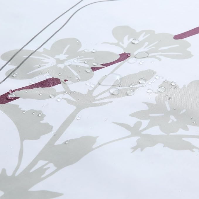 Long Fabric Shower Curtain, Burgundy and Navy Floral Plant Shower Curtains for Bathroom, Modern Decorative Bathroom Curtains, 78" W x 78" H