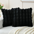 FUTEI Black Decorative Throw Pillow Covers 18x18 Inch Set of 2, Square Soft Faux Rabbit Fur Big Plaid Cushion Cover,Home Decor for Couch Sofa Bed Living Room
