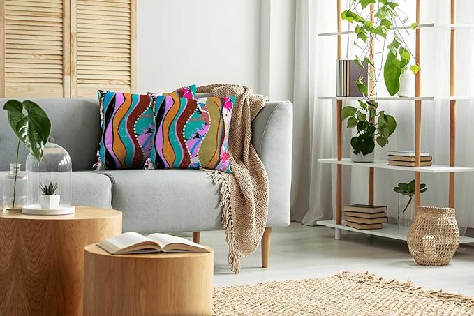CAPSCEOLL Abstract Grey Throw Pillow Covers,Waves Circles Flowers Paint Modern Abstract Art Throw Pillows for Couch,Decorative Pillow Covers 16X16 Inch 2 Pcs Square Cushion Cover Gift for Couch Sofa
