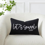 Sunkifover Let's Snuggle Decorative Lumbar Pillow Cover - 12x20 Inch Black and White Cotton Embroidery Throw Pillowcase for Bed, Bedroom, Living Room, Home Decor