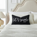 Sunkifover Let's Snuggle Decorative Lumbar Pillow Cover - 12x20 Inch Black and White Cotton Embroidery Throw Pillowcase for Bed, Bedroom, Living Room, Home Decor