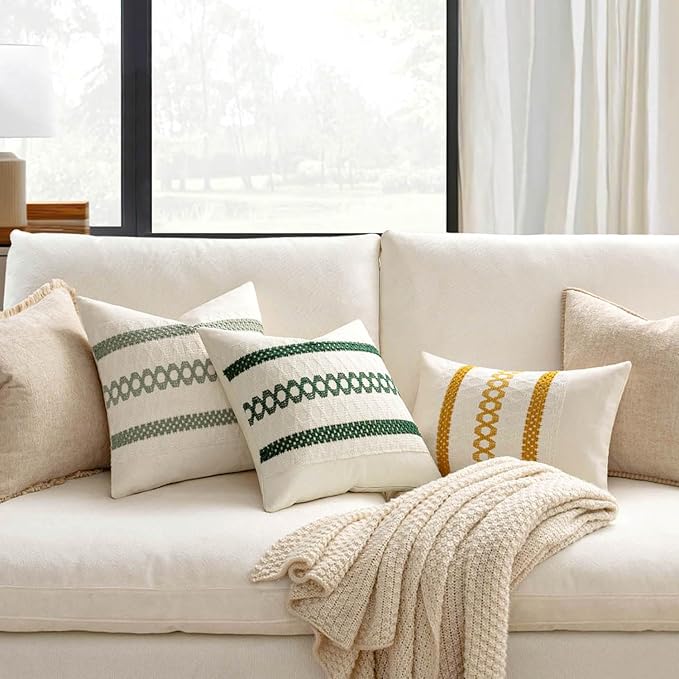 MIULEE Set of 2 Sage Green Boho Decorative Pillow Covers 26x26 Inch Farmhouse Rustic Couch Throw Pillows Modern Summer Cotton Cushion Covers Retro Cute Macrame Woven Home Decor for Bed Sofa Chair