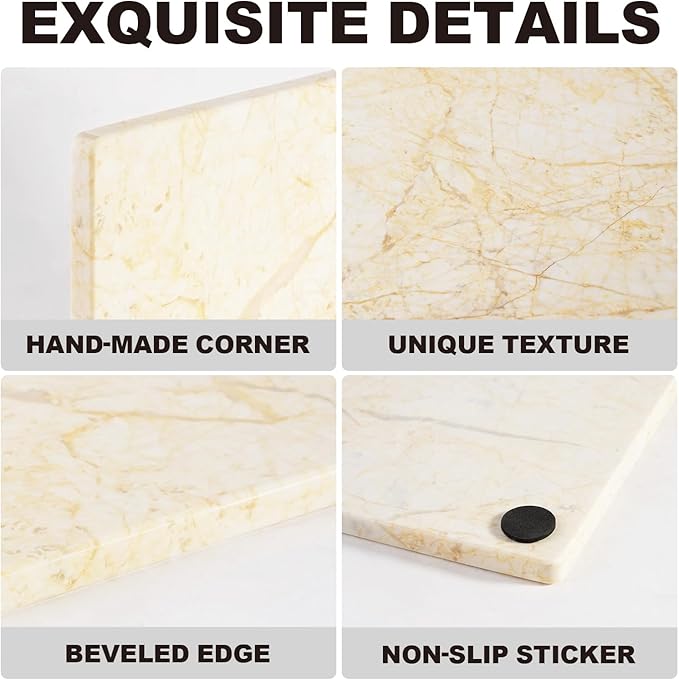 Natural Marble Cutting Boards for Kitchen - 12" x 8" Multi-Purpose Pastry Marble Tray Cheese Board Marble Slab for Counter, Bathroom Perfume Tray Jewelry Candle Plate (Yellow)
