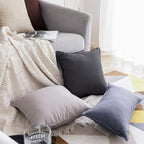 Jeanerlor Solid Cotton Linen Decoration Throw Pillow Cover Dark Grey Cushion Case vhc Pillow Cover Decorative Waist Pillowcase for Couch/Bed/Chair 18"x18" 2 pack