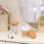 2 Pack Glass Qtip Holder Dispenser Set - Apothecary Jars with Lids - Vanity Makeup Organizer and Bathroom Canister Storage Organizer for Cotton Ball, Swab, Round Pads,Floss