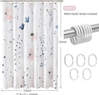 QiyI Watercolor Floral Shower Curtain, 3D Embossed Butterflies Pink Blue Bathroom Curtain, Minimalist Farmhouse White Bath Curtain, Waterproof Fabric Flower Shower Curtain Set with Hooks, 72x72