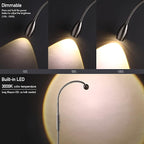 O’Bright Ray – Adjustable LED Beam Floor Lamp, Dimmable and Zoomable Spotlight, Flexible Gooseneck, Reading/Crafting Standing Lamp, Work Table Light, Brushed Nickel