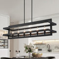Black Chandeliers Rectangle Pendant Lights Kitchen Island Farmhouse Fixture Lights Cage 6-Lights Modern for Dining Room Living Room