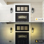 JYZ Outdoor Porch Light Wall Mount,14'' Exterior Waterproof Wall Lighting Fixtures,Wall Sconce Light with E26 Socket & Water Ripple Glass Shades, Matte Black Outside Wall Lantern for Patio Front Door
