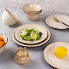 Dinnerware Set Cream White 12 Pieces Service for 4, Stoneware Plates and Bowls Set Stoneware Set, Dishwasher Microwave Safe Dishes set