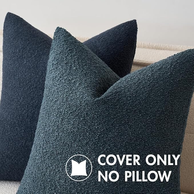 MIULEE 20x20 Inch Decorative Pillow Covers for Couch Bed Set of 2 Textured Boucle Neutral Winter Throw Pillows Navy Blue Accent Solid Cushion Pillowcases Sofa Livingroom Home Decor