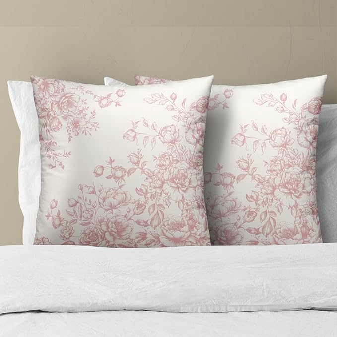 Pink Chinoiserie Throw Pillow Covers 22x22 Inch, Set of 2 Grand Millennial Style Floral Decorative Pillowcases Square Cushion Cover for Sofa Couch Bed Living Room Home Decor