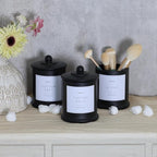 3 Pack Qtip Holder Dispenser, 16oz Bathroom Organizer and Storage Canisters, Glass Apothecary Jars with Lid - Home Decor, Room Decor Aesthetic (Black)