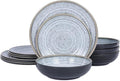 Melamine Dinnerware Sets 12 PCS - Service for 4 Plates & Bowls Sets Dishwasher Top-Shelf Safe, BPA Free Dinner Dishes Set for Everyday Use-Granite Pattern Black Back
