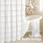 Seasonwood White Ruffle Shower Curtain Farmhouse Vintage Handcrafted Rustic Decorative Fabric Shower Curtains for Bathroom, 72" x 72"
