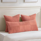 Fancy Homi 2 Packs Coral Big Decorative Throw Pillow Covers 24x24 Inch for Living Room Couch, Rustic Farmhouse Boho Home Decor, Soft Corss Corduroy Patchwork Accent Peach Square Cushion Case 60x60 cm