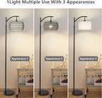 Arc Floor Lamp for Bedroom, Boho Standing Lamp with Remote & LED Smart Bulb, Rattan Floor Lamps for Living Room with 3 Color Temperatures, Height Adjustable Corner Tall Lamp, Stand up Light for Office