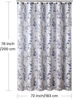 Fabric Shower Curtain 78 Inches Long, Gray and Blue Botanical Branch Leaf Print, Waterproof Bathroom Curtain, 72" W x 78" H