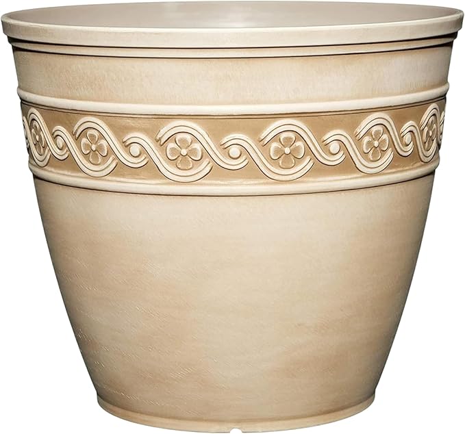 Classic Home and Garden Corinthian Resin Planter Pot - Outdoor & Indoor Plant Pot - Round Planter for Plants & Flowers (8" Desert Tan, Pack of 1)