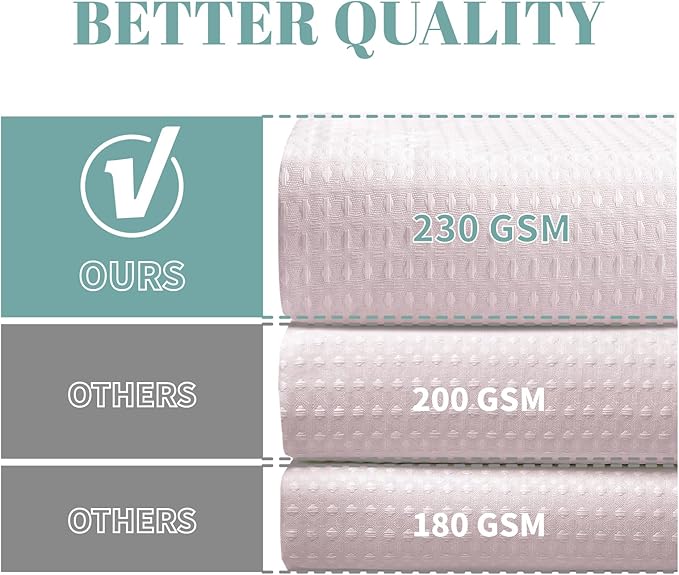 BlushPink No Hook Waffle Weave Shower Curtain with snap-in Liner Replacement, 230GSM Waterproof Fabric Hotel Shower Curtain Set for Bathroom, Through Mesh Top Window,71Wx74H