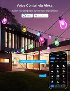 APPECK Smart Outdoor String Lights, 50ft RGBW Outdoor Patio Lights with 15 LED Bulbs, Extendable, 111 Scene Modes, IP65 Waterproof Lighting for Outside, Halloween Decor, Works with Alexa