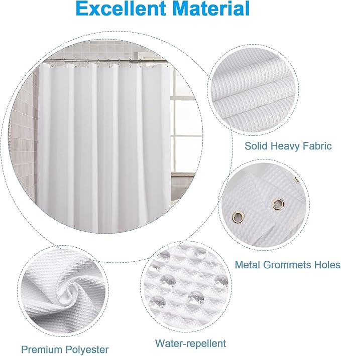 AmazerBath Waffle Shower Curtain White, Stall Shower Curtain, Heavy Duty Fabric Shower Curtains, Hotel Quality Bathroom Shower Curtains, 60 x 72 Inches