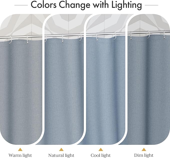 AmazerBath Blue Boho Shower Curtain with Tassels, Farmhouse Shower Curtains for Bathroom, Faux Linen Shower Curtain Rustic with Hooks, Vintage Shower Curtain Set, 72x72 Inches