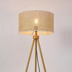 GLOBE Electric 65914 60" Floor Lamp, Faux Wood Tripod Base, Rattan Shade, On/Off Rotary Switch on Socket