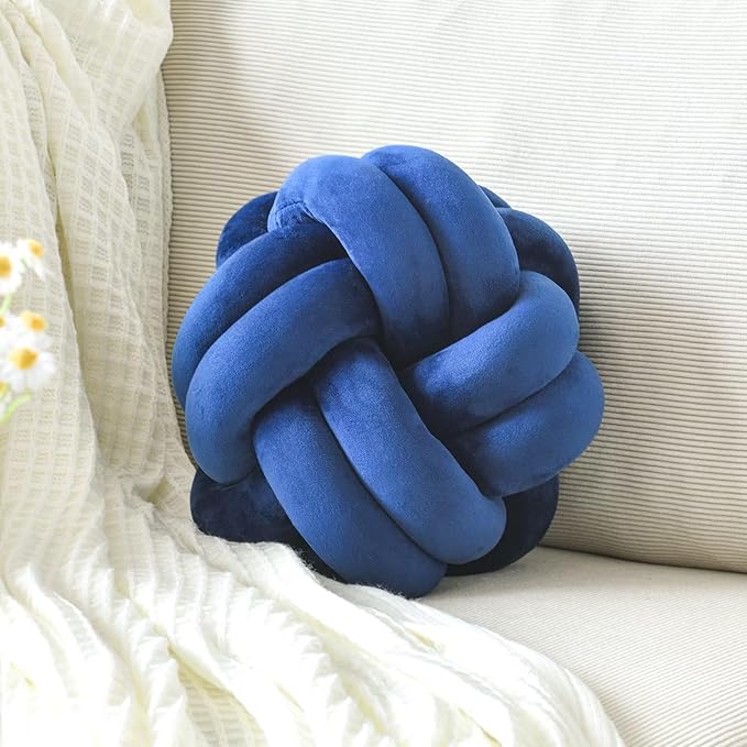 Knot Pillow Ball, Soft Decorative Throw Pillows Cushion, 11 Inch Round Plush Knotted Pillows Navy Blue Pillow, Modern Home Throw Knot Decorative Cushion for Bedroom, Sofa, Couch