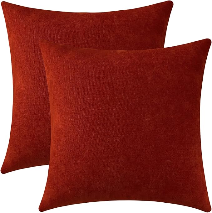 Jeneoo Orange Red Decorative Throw Pillow Covers Soft Chenille Comfy Solid Couch Cushion Cases Decor (Set of 2, 16 x 16 Inches)