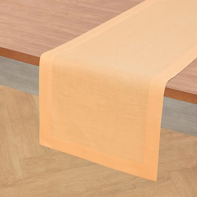 Solino Home Linen Peach Table Runner 48 Inches - 100% Pure Linen Short Table Runner 14 x 48 Inch Ideal for Dresser and Coffee Tables - Fete