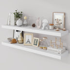 40 Inch Floating Shelves, 9.3" Deep Floating Shelf Wall Mounted, 40" Wall Shelves, Rustic Deep Bookshelf, Large Display Shelves & Storage Shelves for Bedroom, Living Room, White, Set of 2