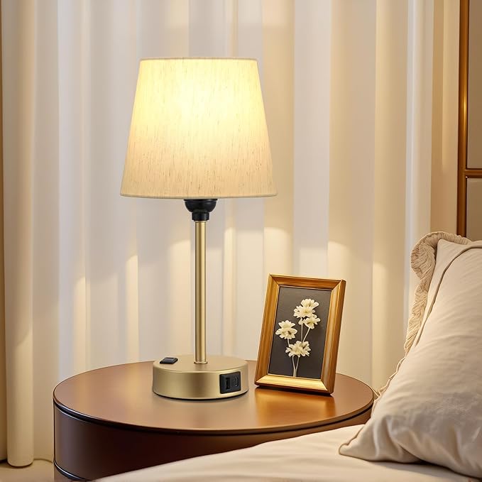 Lamp for bedrooms Set of 2 - Nightstand Bedroom Lamp with USB C Port and AC Outlet Charging, 3 Way Dimmable Touch Control Bed Side Table Lamp, Small Night Stand Light for Kids/Guest Room