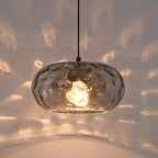 Smoked Grey Glass Pendant Lighting, 11" Hammered Lampshade Hanging Lamp, 1-Light Matte Black Chandelier for Dining Living Room Kitchen Island