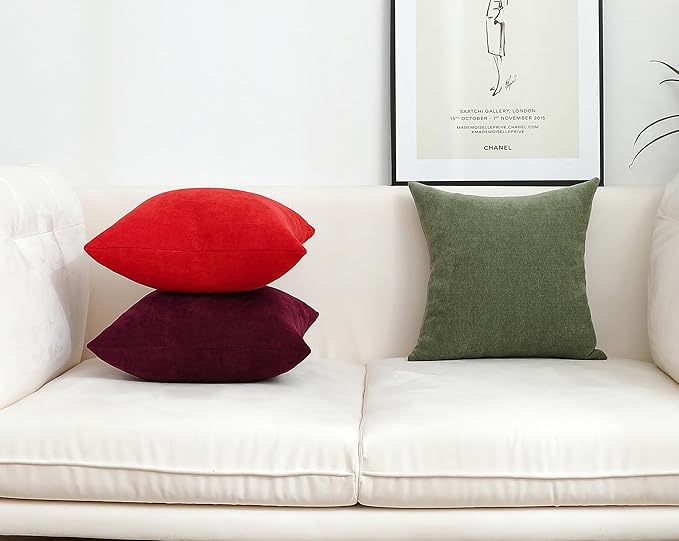 Jeneoo Burgundy Decorative Throw Pillow Covers Soft Chenille Comfy Solid Couch Cushion Case Decor (Set of 1, 24 x 24 Inches)