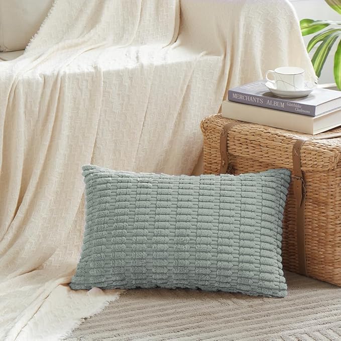 Fancy Homi Decorative Throw Pillow Covers for Living Room Couch Bed, Modern Farmhouse Boho Home Decor, Accent Cushion Case (14 x 24-Inch, Grey Blue)