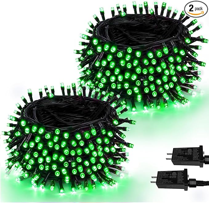 SANJICHA 2-Pack 66FT 200LED Green Halloween Lights for Indoor/Outdoor, Super Bright Plug in Fairy Lights, Waterproof String Lights for Festive Decorations St Patrick's Day Garden Tree