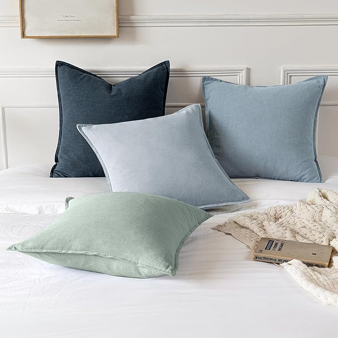 MIULEE Decorative Linen Euro Sham Pillow Covers 22x22 Inch Aqua Green Boho Farmhouse Neutral Couch Throw Pillows for Bed Pack of 2 Accent Modern Pillowcase Summer Sofa Livingroom Home Decor
